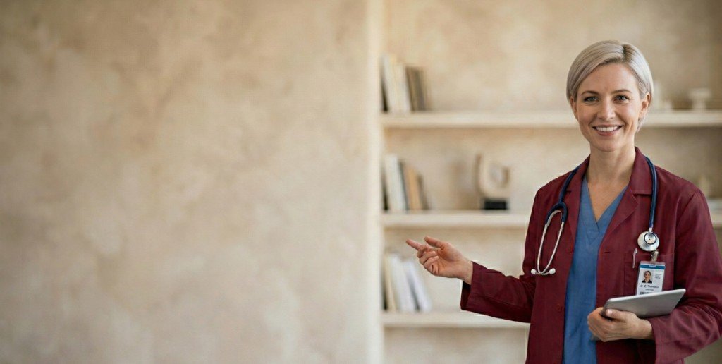 Nadz Healthcare professional – doctor with stethoscope, home healthcare in Dubai